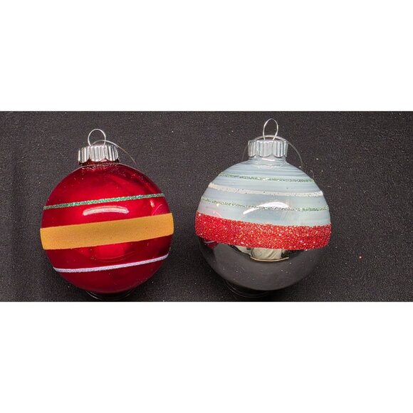 Christopher Radko Shiny Brite Vintage Style Flocked Striped Christmas Ornaments - Picture 2 of 4